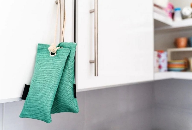 charcoal bag hanging on kitchen